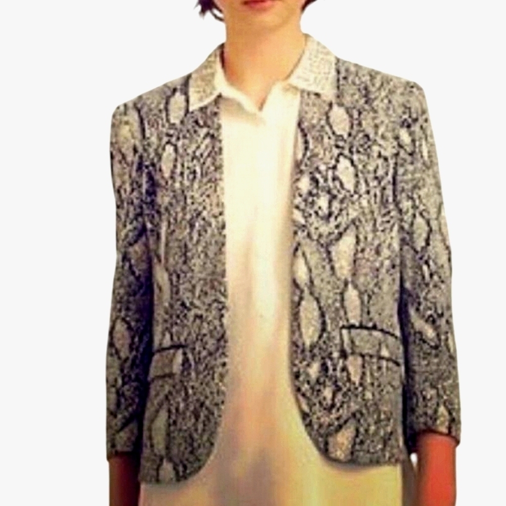 Rebecca Taylor Snake Skin Peplum Blazer Jacket Python Open Front W/ Zipper Cuffs